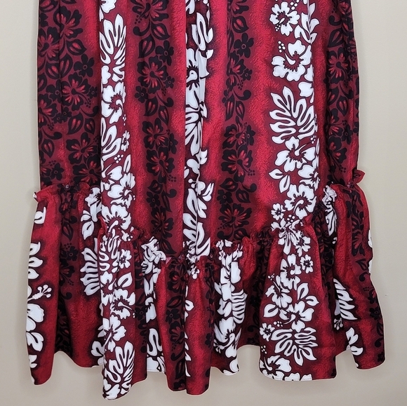 Vintage Royal Creations Red Hawaiian Floral Off Shoulder Midi Dress Size Medium - Picture 3 of 6